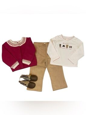 Janie and Jack Riding Club Fair Isle Cardigan , Suede Jodhpurs, & Riding Top 3T